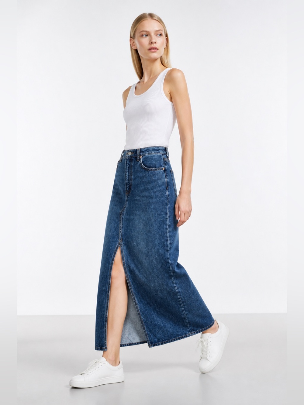 Denim Forum The '90s Vintage Maxi Denim Skirt | US 28 |100 % cotton